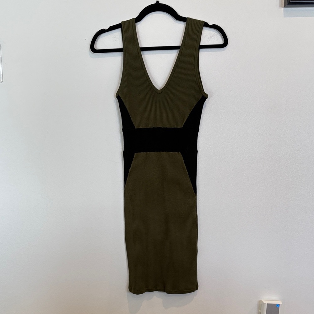 Bebe Olive and Black Backless Dress